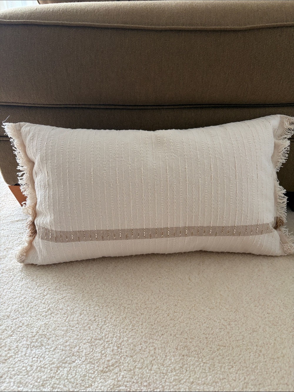 Threshold Cream Fringe Lumbar Pillow with Taupe Stripe. Like new